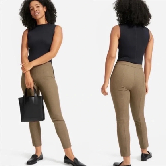Everlane Brown Plaid The Side Zip Stretch Cotton Crop Work Career Pants Size 4 - Picture 1 of 7